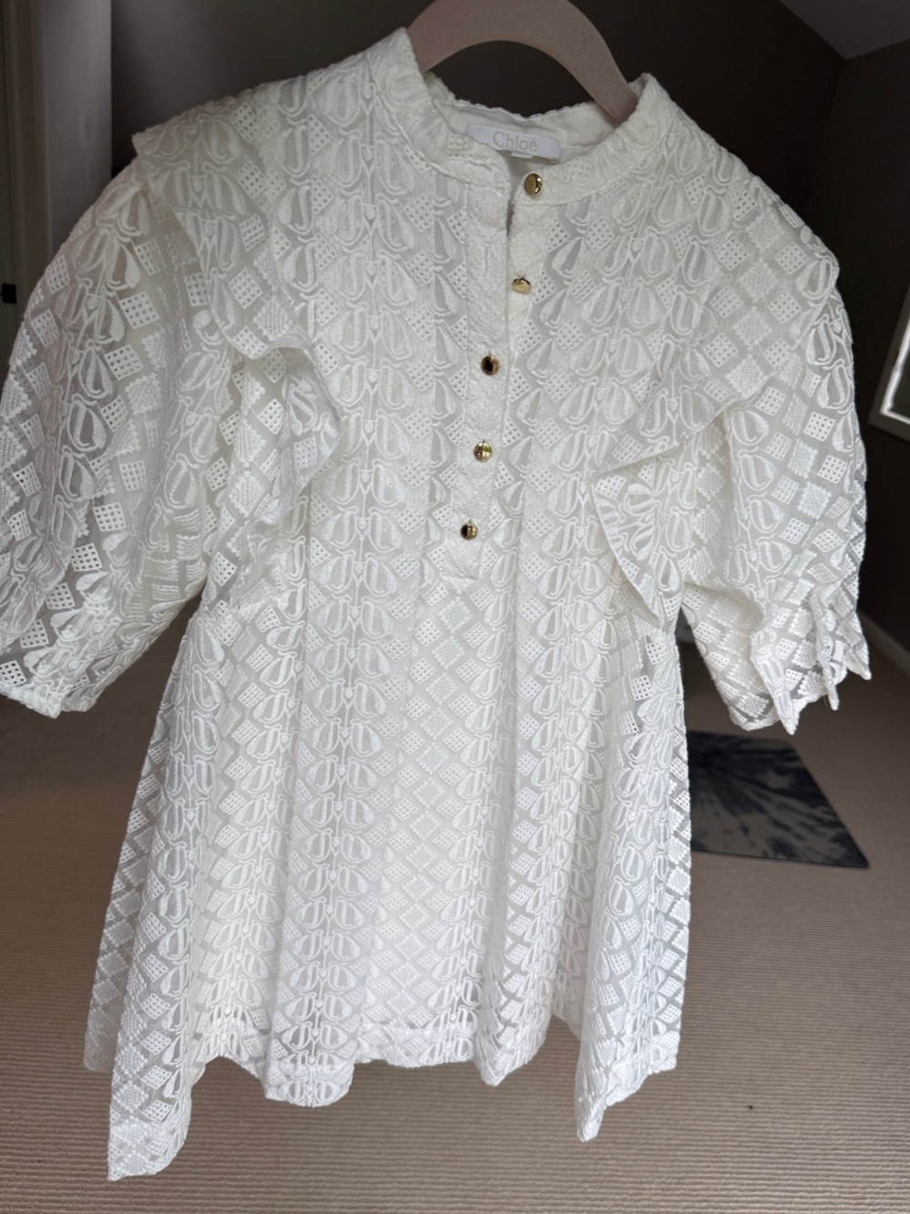 Chloe Cream Lace Girls' Formal Dress with Gold Buttons